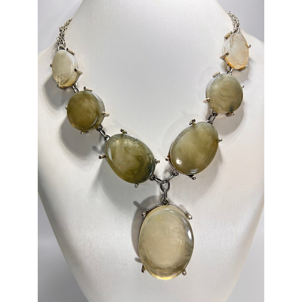 Chico's Statement Necklace Womens OS Green Beige Good Resin Bib Chunky Pendant
